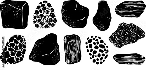 Rustic linocut stone textures collection for artistic design and decoration