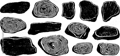 Linocut stone pattern design with cobblestones and cracks for rustic decor