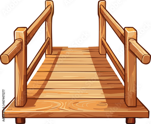 Rustic Wooden Bridge with Handrails in Nature