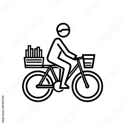 Bicycle food delivery service vector art for restaurant delivery bike courier with food order line art 100