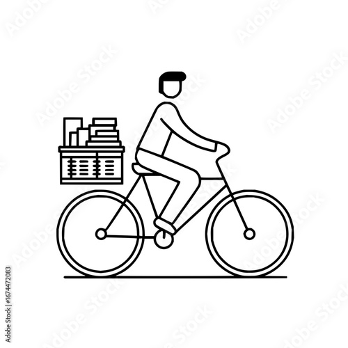 Bicycle delivery service vector illustration of courier delivering package on bike for ecommerce order