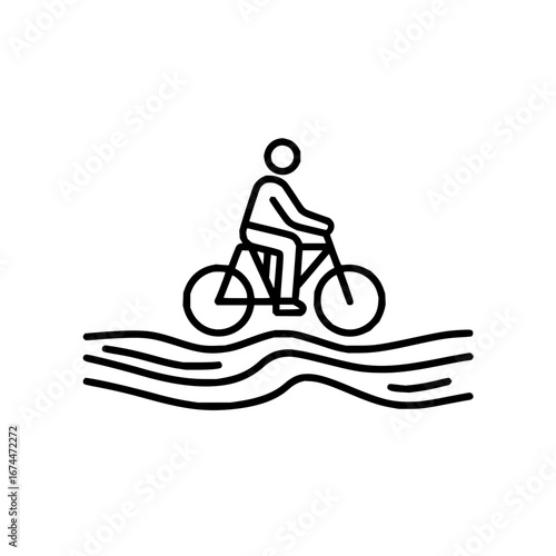 Bike riding over water vector icon for outdoor activity and recreation concept design illustration use case