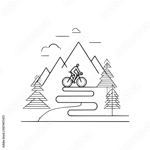 Mountain biking adventure illustration with cyclist riding through nature landscape design vector image
