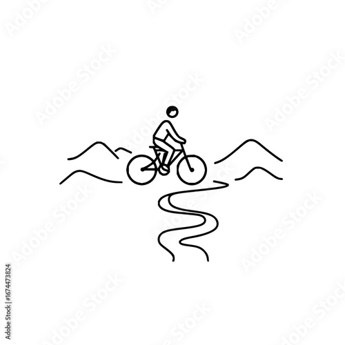 Vector illustration of mountain biking adventure sport outdoor recreation scenic landscape for travel and fitness