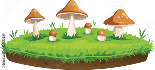 Mossy Patch with Tiny Mushrooms Growing