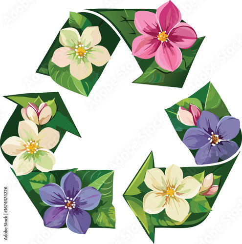 Floral Recycling Symbol with Blooming Petals