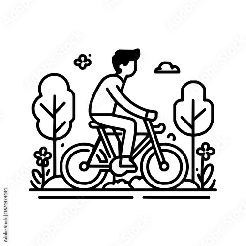 Man riding bicycle outdoors vector illustration for recreation and healthy lifestyle design elements