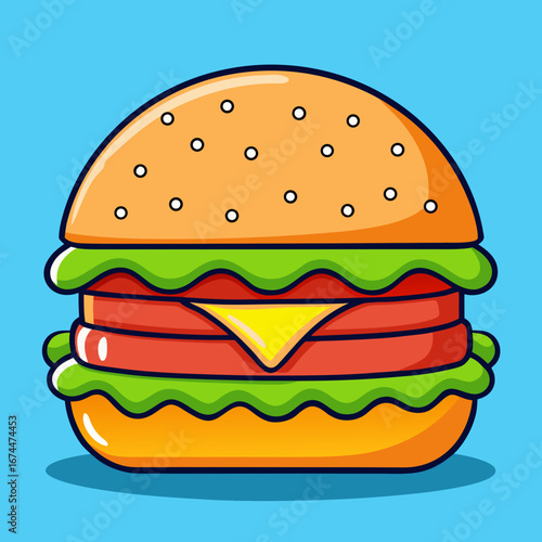 Delicious beef cheeseburger with fresh salad and sesame bun isolated on a white background