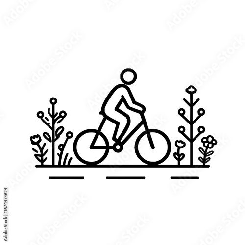 Bicycle riding through nature vector illustration for outdoor recreation and healthy lifestyle designs