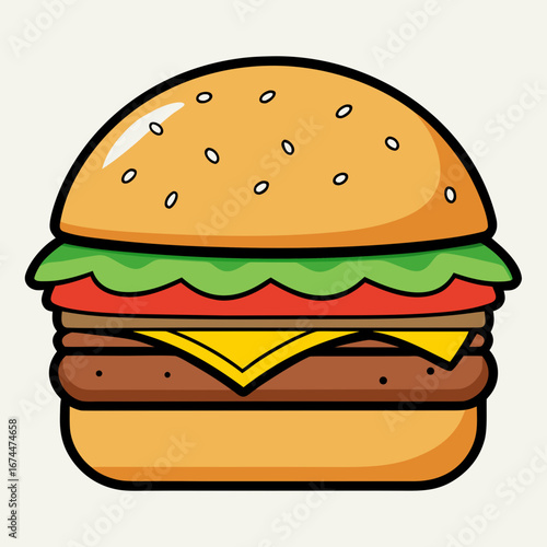 A juicy cheeseburger with beef patty, melted cheese, and fresh lettuce, tomatoes, and onions on a sesame bun is served with a side of crispy fries
