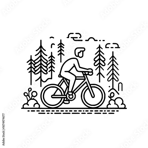 Mountain biking adventure illustration for outdoor sports and nature themed design projects vector