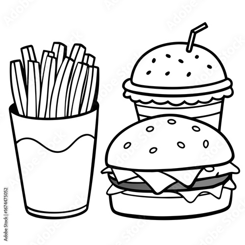 A delicious set of fast food and dessert icons, including a cherry-topped cupcake, a classic burger, and other sweet and savory illustrations