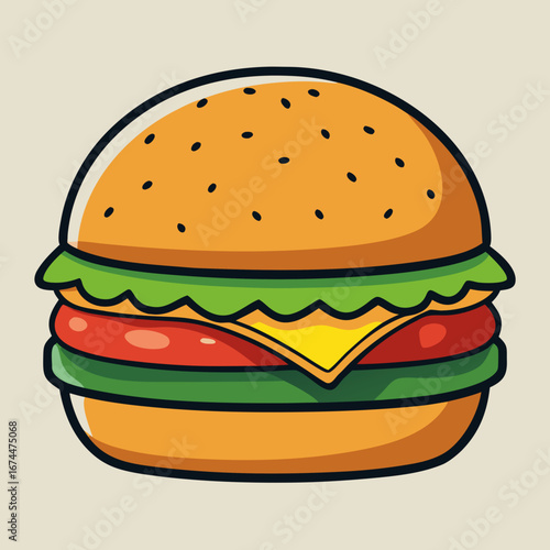 Juicy grilled beef cheeseburger with fresh lettuce, tomato, and onion on a sesame seed bun isolated on a white background