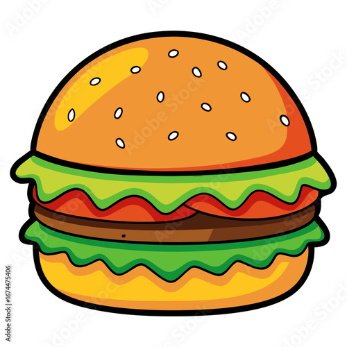 Delicious cheeseburger with fresh lettuce, tomato, and beef on a sesame bun isolated on a white background