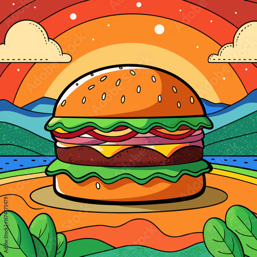 A delicious cheeseburger with sesame seed bun, beef patty, fresh lettuce, and tomato isolated on a white background