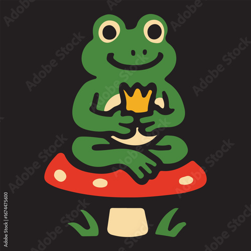Royal Frog Sitting Proudly on His Mushroom Throne