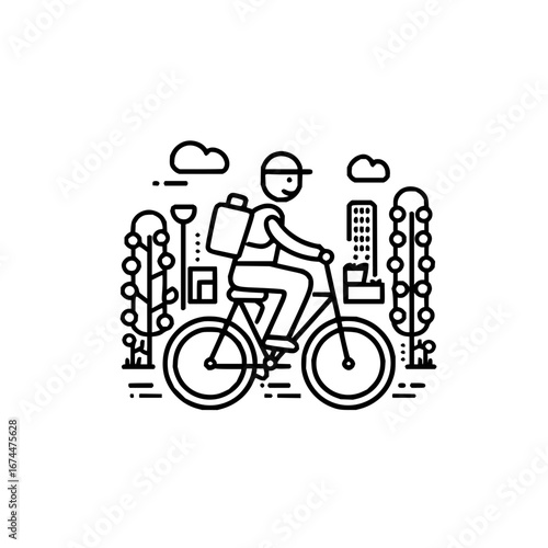 Bicycle courier delivery service in city vector illustration transportation and urban lifestyle concept