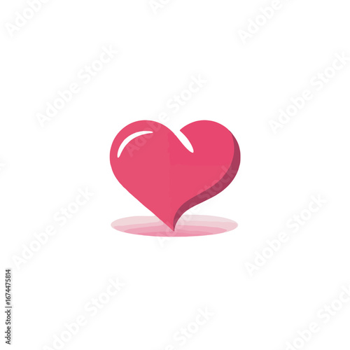 Pink heart shape with a glossy highlight and layered pink shadow on a white background love symbol
