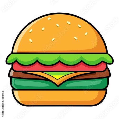Juicy grilled beef cheeseburger with fresh lettuce, tomato, and onion on a sesame seed bun isolated on a white background
