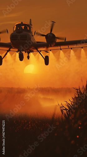 Crop dusting at sunrise