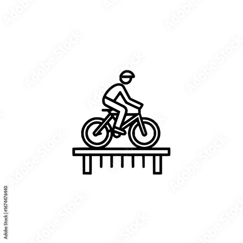 Bicycle trial rider mountain biking skills extreme sports challenge course obstacle course line art vector 100