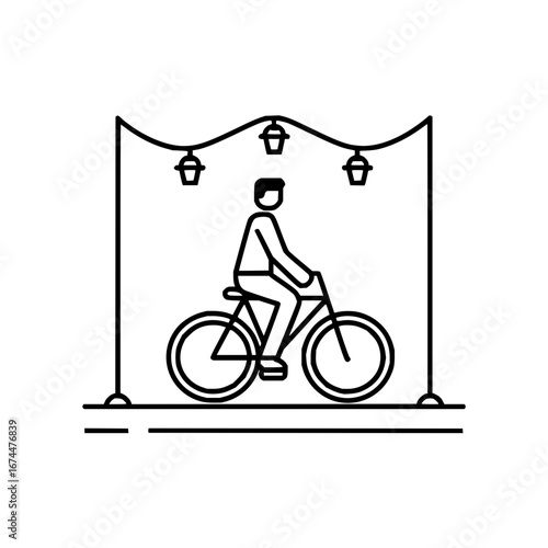 Bike ride illustration with street lights for cycling and outdoor recreation in a city park scene design