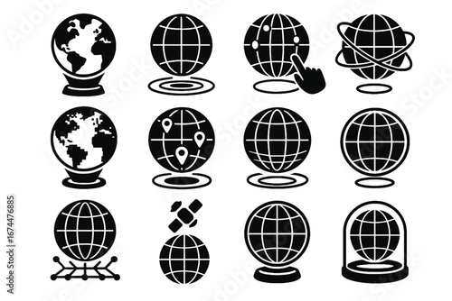 Icons touch network icon vector continents transparent futuristic globe meridians holographic landmarks