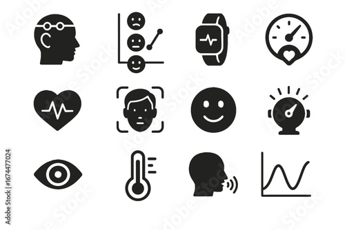 Brainwave eeg sensor tracker stress icon voice vector emotion monitor chart heart