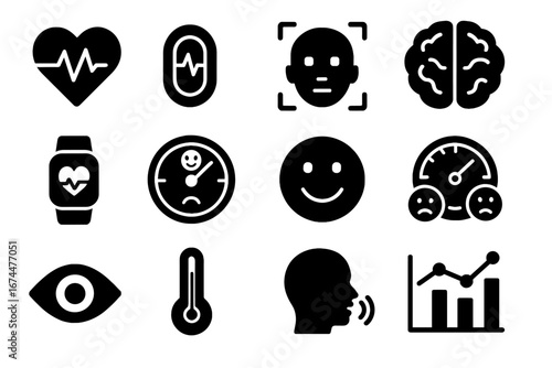 Wearable stress tracker icon emotion brainwave pulse monitor sensor facial vector