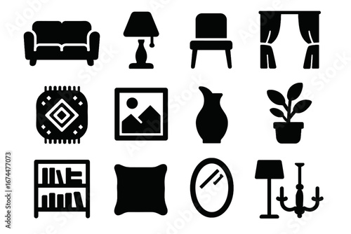 Wall decorative vector icon icons floor lamp table curtain smart vase home