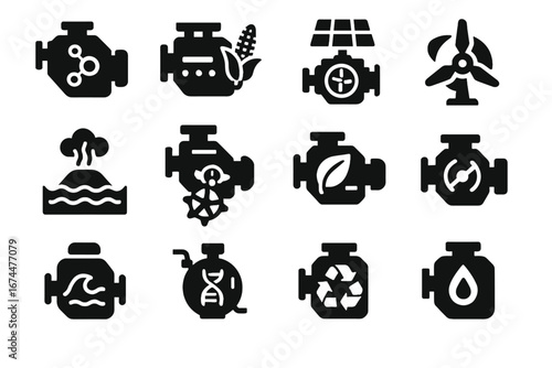 Icons vector hybrid smart sustainable engines turbine generator wave hydrogen cell icon