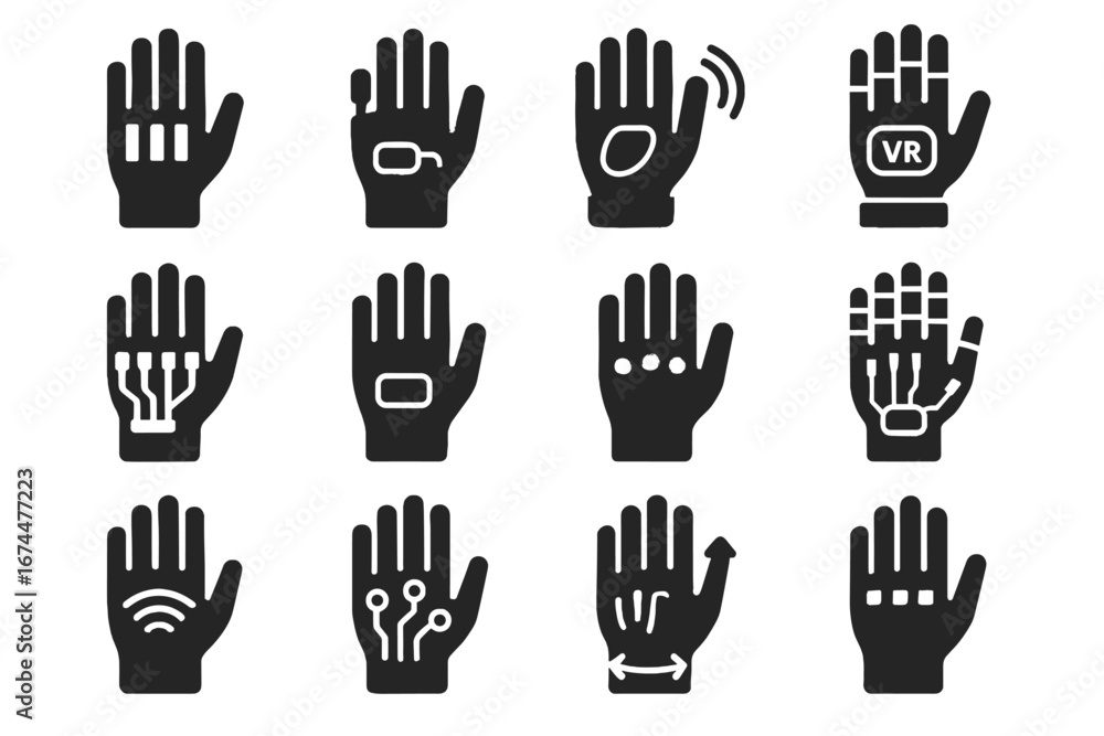 Fototapeta premium Transmission icons training glove wearable hand sensor sensors robotic vector data icon