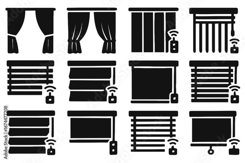 Cover drapery smart vector window motorized icon roller blind vertical pleated horizontal