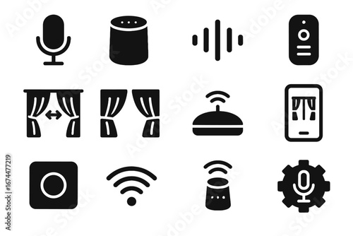 Remote sound icon speaker vector curtain wireless smart icons connection wave voice