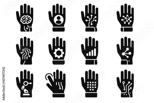 Futuristic learning glove icon ai icons cyber vector automated neural data training