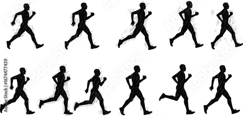 Wallpaper Mural Silhouette running man sequence, jogging athlete vector, black runner illustration, fitness training design, exercise clipart, sports motion artwork, healthy lifestyle graphic Torontodigital.ca