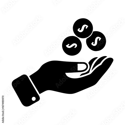 Vector art of hand holding coins, symbolizing finance, investment, and wealth