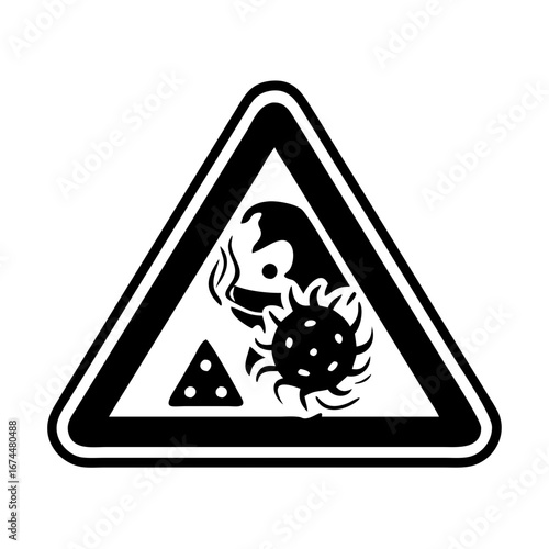 Illustration of a hazard warning sign with virus, falling person, and triangle