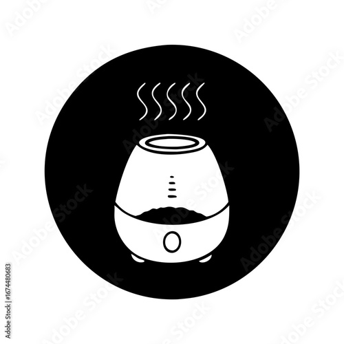Vector art of aromatherapy humidifier icon with steam for essential oil diffuser, air purifier, and home wellness concept