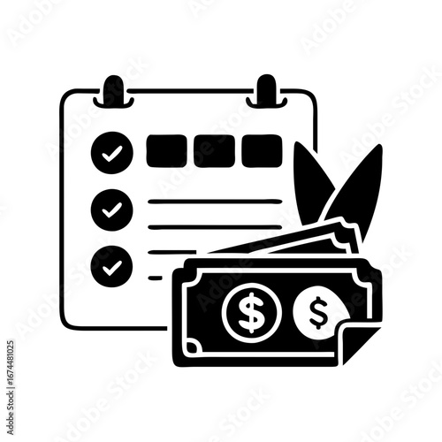 Vector art of payment schedule black glyph icon financial calendar bill payment date deadline reminder vector