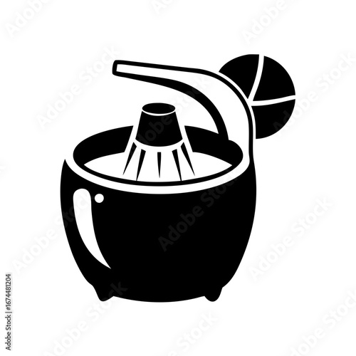 Illustration of a manual citrus juicer with a lemon slice, , perfect for healthy lifestyle and kitchen concepts