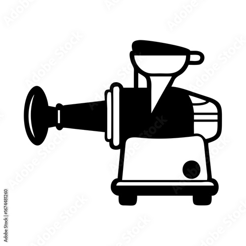 Vector art of black and white vector graphic of a juicer machine, perfect for illustrating healthy eating and lifestyle