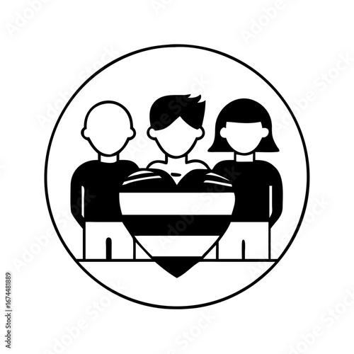Vector art of group of people with heart, representing love, community, support, and friendship within the organization
