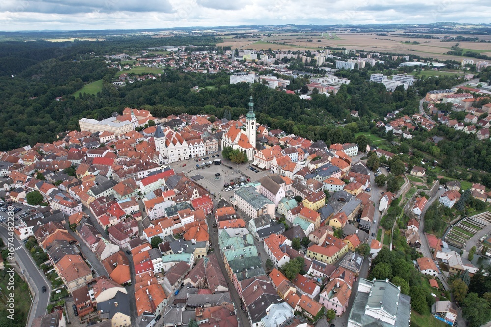 Fototapeta premium Tabor old town historical city center aerial view with medieval structures Bohemia Czech republic