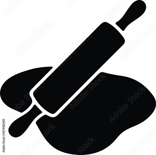 Illustrator Vector Rolling pin kneading dough preparation cooking silhouette