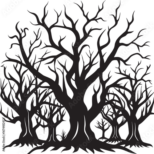 Halloween spooky trees set silhouette vector 