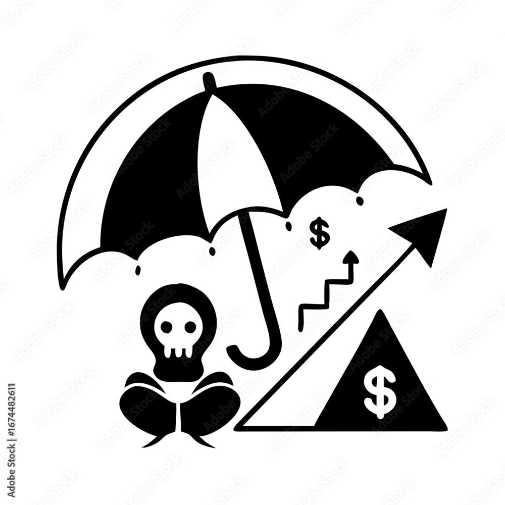 Fototapeta premium Vector art of conceptual illustration of financial risk management with an umbrella protecting against loss