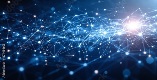 Wallpaper Mural Abstract digital network of glowing nodes and lines on dark blue background representing data flow, communication, and technology concept. Ai generative. Ai generative Torontodigital.ca