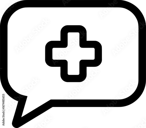 Health chat bubble with medical cross symbol in modern style on light background copy space
