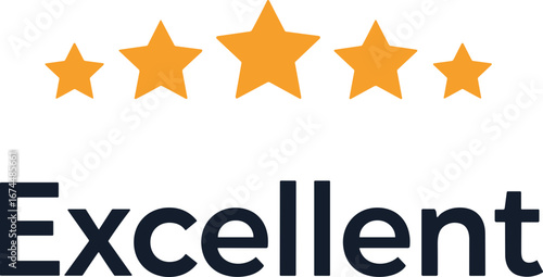 Four stars rating with "Excellent" text in modern style on light background copy space
